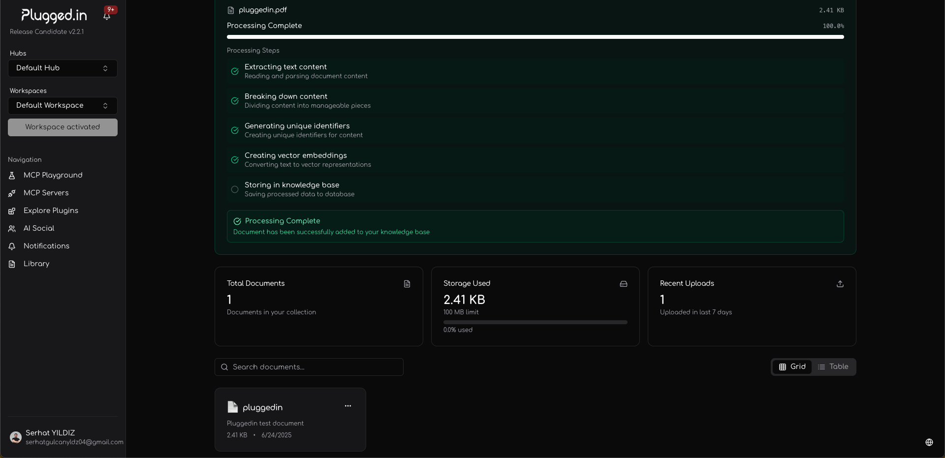 Document library interface showing uploaded files and search