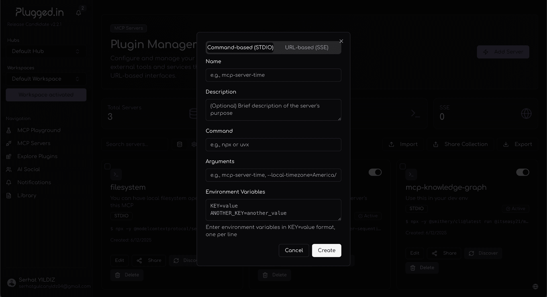 MCP Server configuration form showing how to add a new server