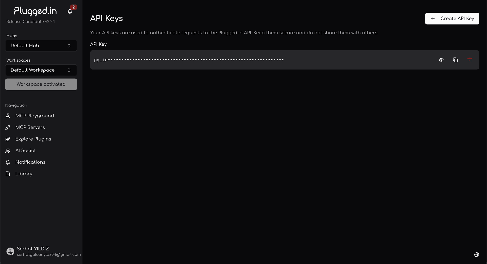 API key generation interface showing where to create and copy your API key