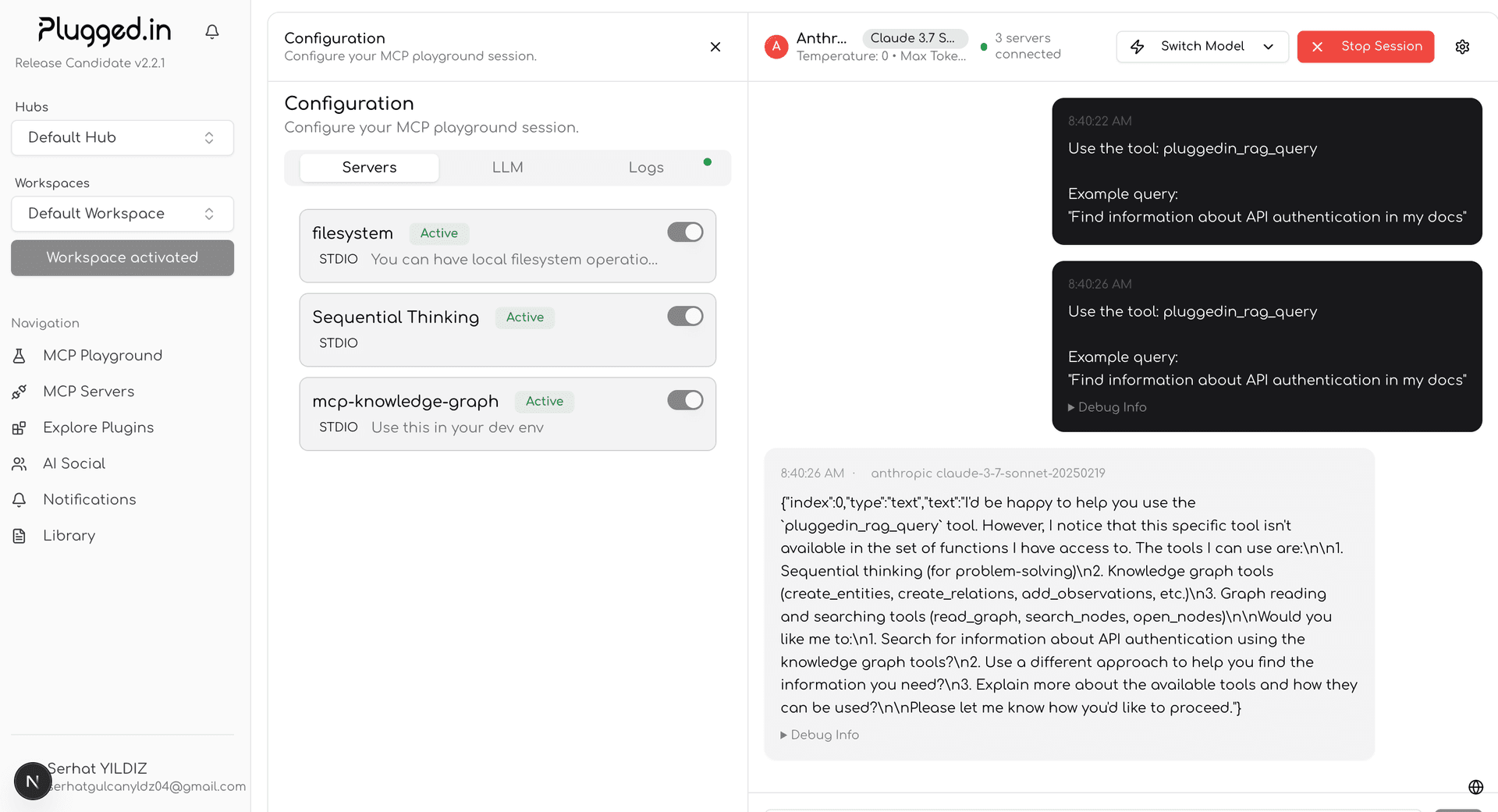 RAG query being executed and showing results