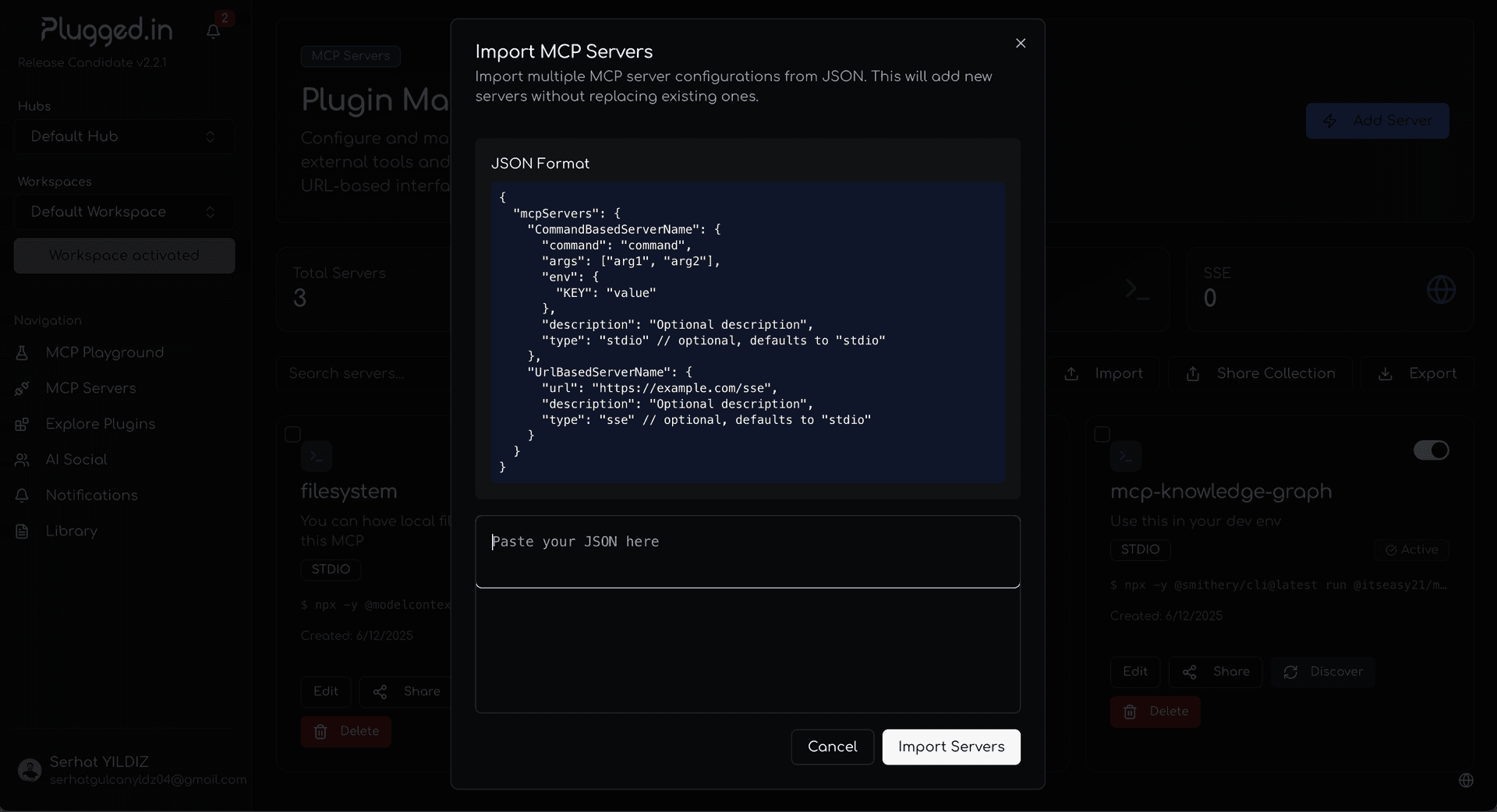 Import collection dialog showing file selection interface