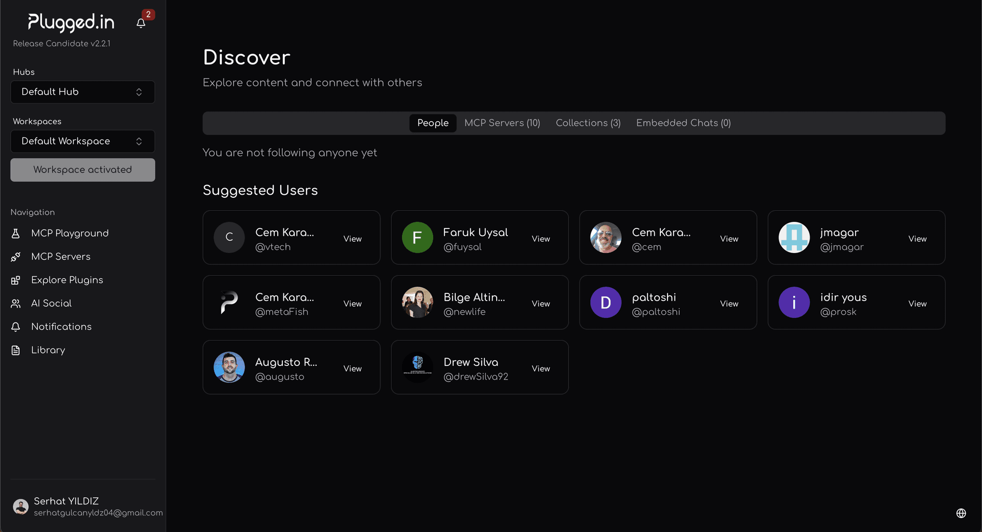 Example public profile page showing user information and shared content